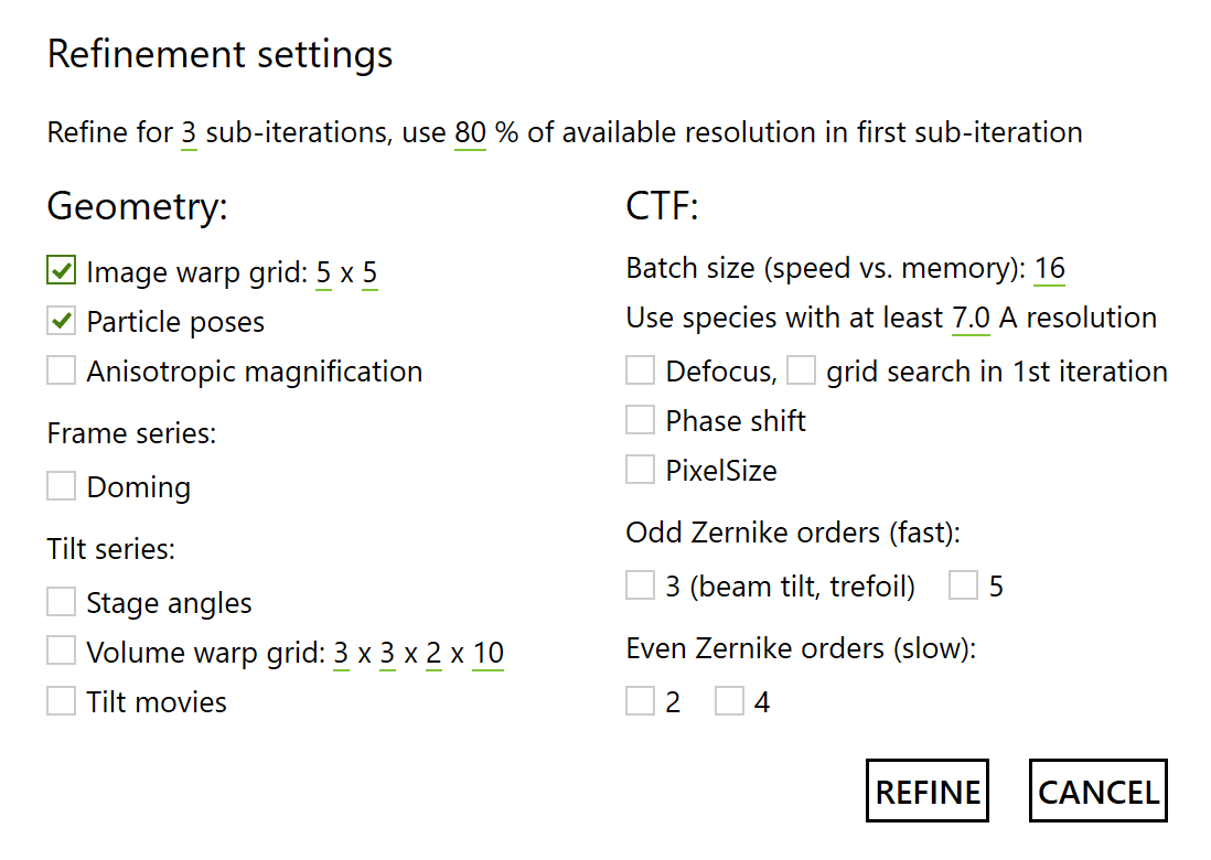 M: refinement settings